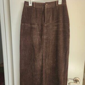 DKNY Brown Corduroy Midi Skirt Size 8 100% Cotton A-Line Vinetage Y2K